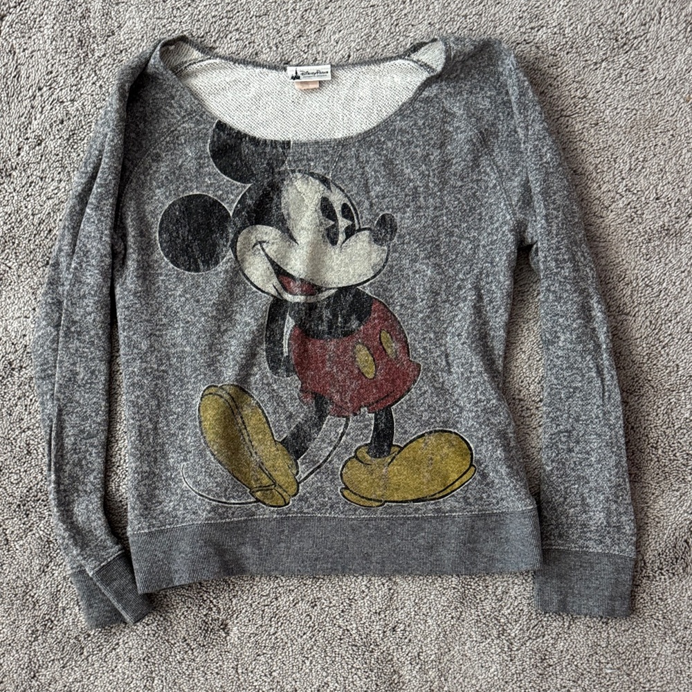 Disney Women's Gray Sweater with Mickey Mouse Graphic